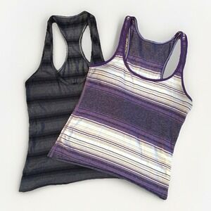 Lululemon Sz 2  Athletica Purple Gray Fitted Tank Tops Bundle of 2 *READ Altered